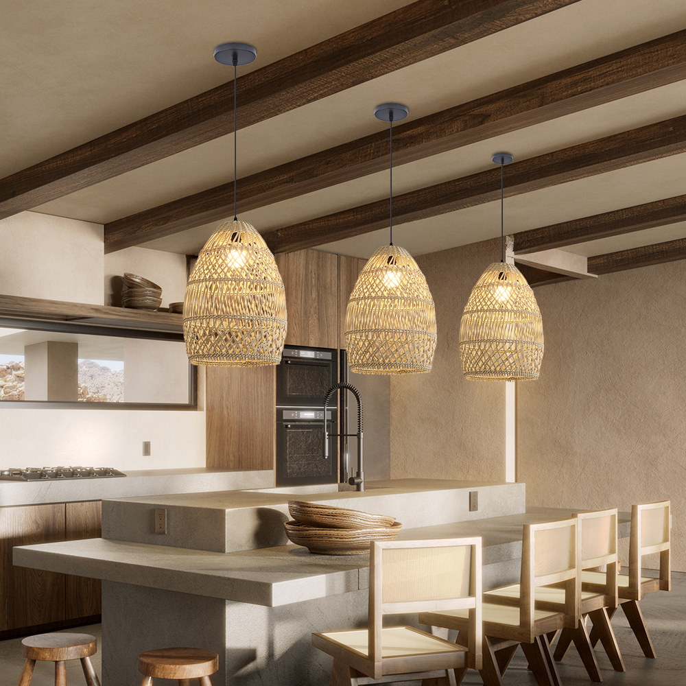 Outdoor Waterproof Rattan Pendant Light Courtyard Garden Hanging Lamp