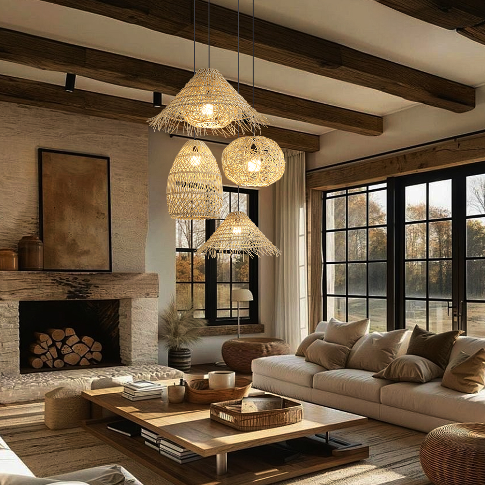 Outdoor Waterproof Rattan Pendant Light Courtyard Garden Hanging Lamp