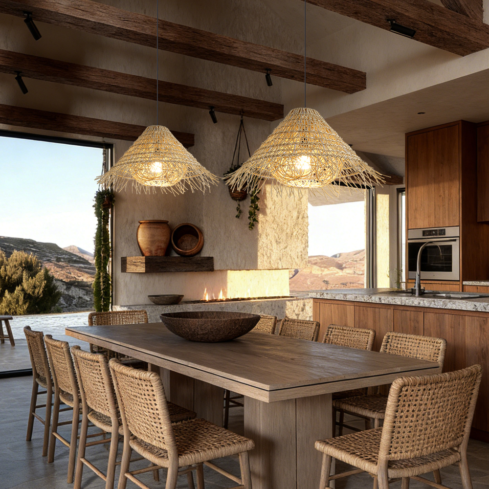 Outdoor Waterproof Rattan Pendant Light Courtyard Garden Hanging Lamp