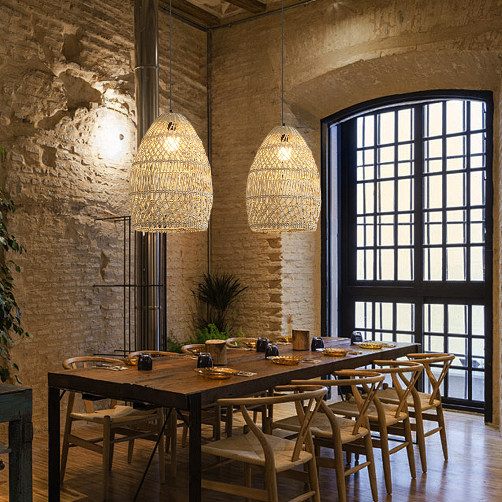 Outdoor Waterproof Rattan Pendant Light Courtyard Garden Hanging Lamp