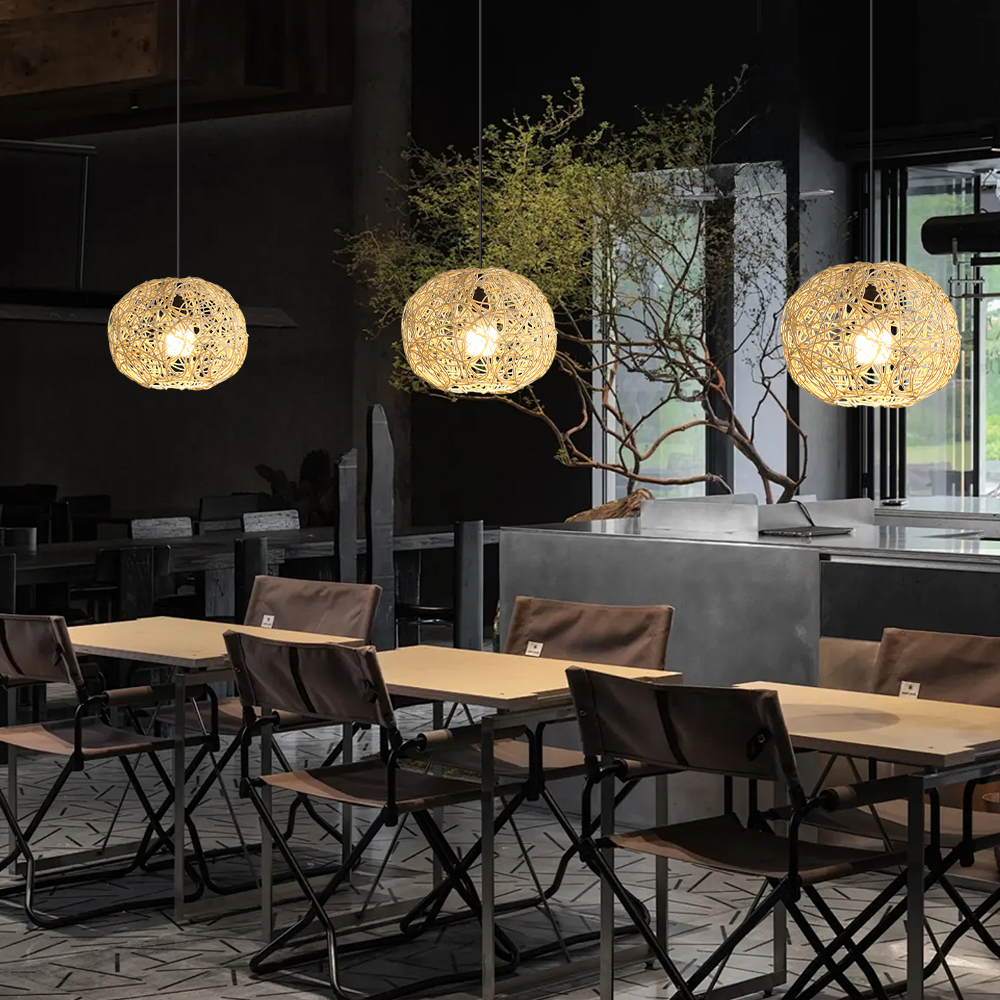 Outdoor Waterproof Rattan Pendant Light Courtyard Garden Hanging Lamp