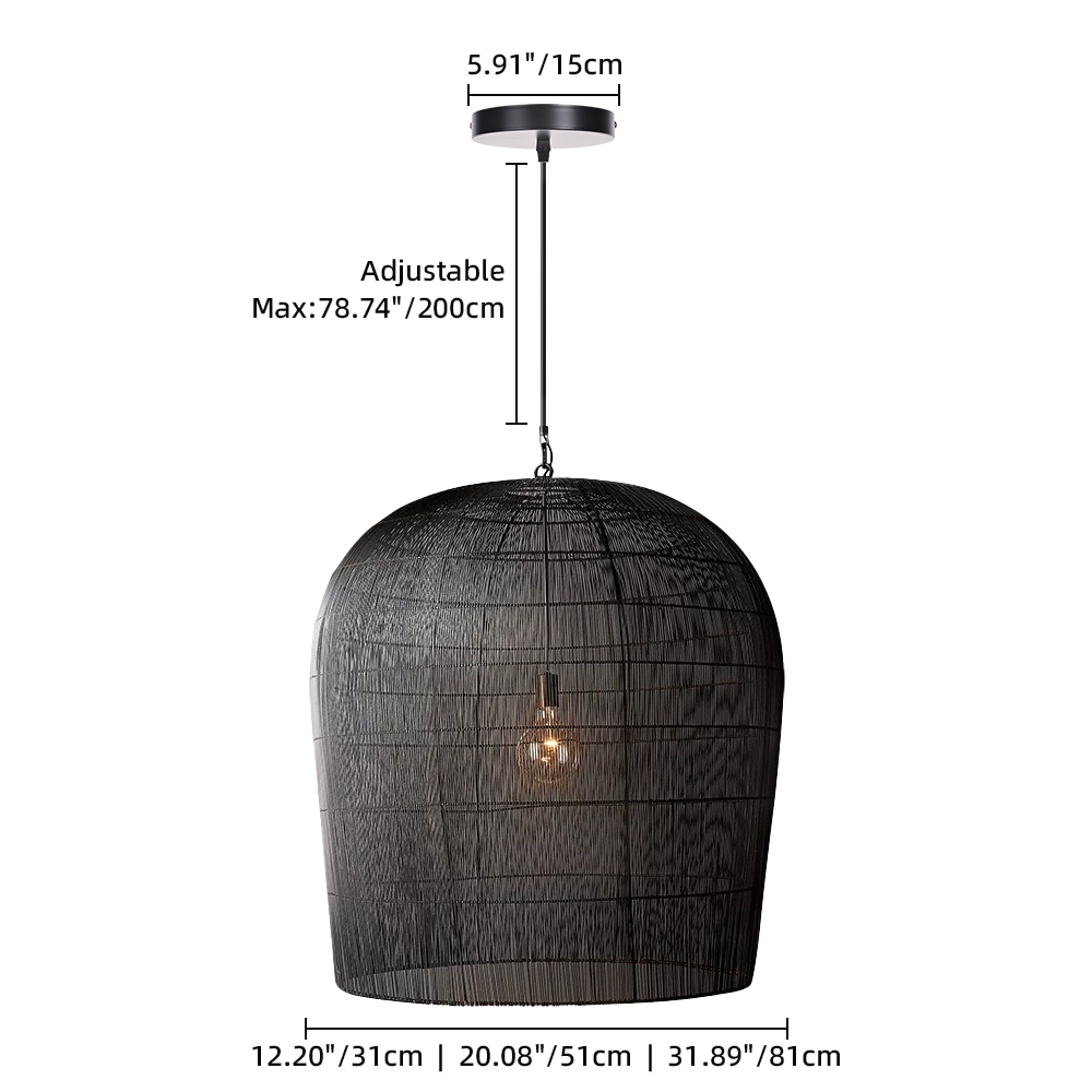 Wabi-sabi Black Rattan Pendant Light Dining Room Living Room Chandelier