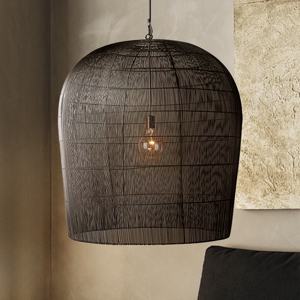 Wabi-sabi Black Rattan Pendant Light Dining Room Living Room Chandelier