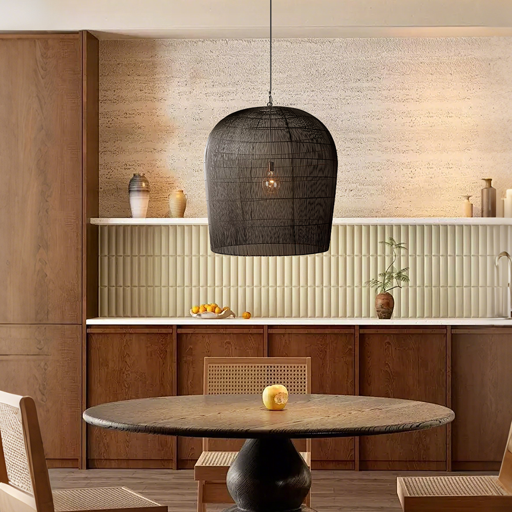 Wabi-sabi Black Rattan Pendant Light Dining Room Living Room Chandelier