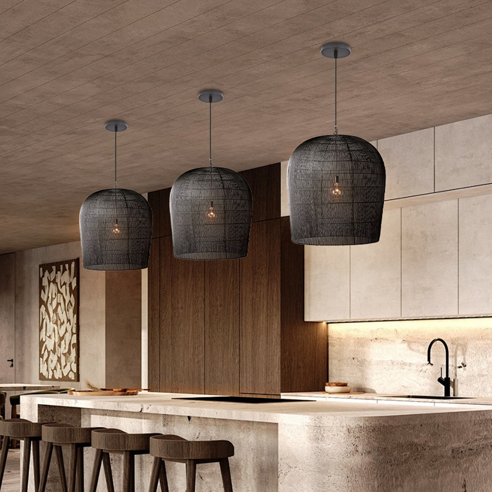 Wabi-sabi Black Rattan Pendant Light Dining Room Living Room Chandelier