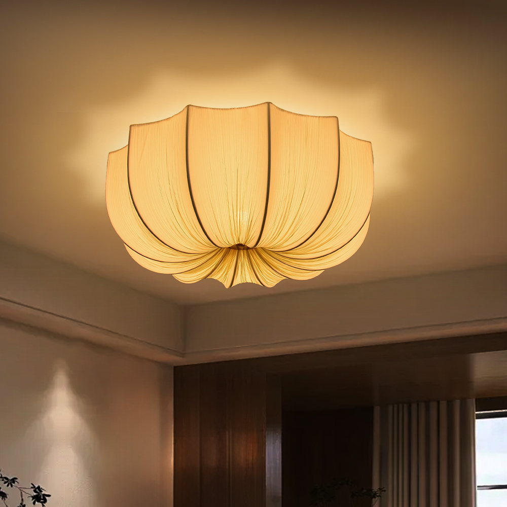 French Fabric Petal Ceiling Light for Dining Room Warm Light