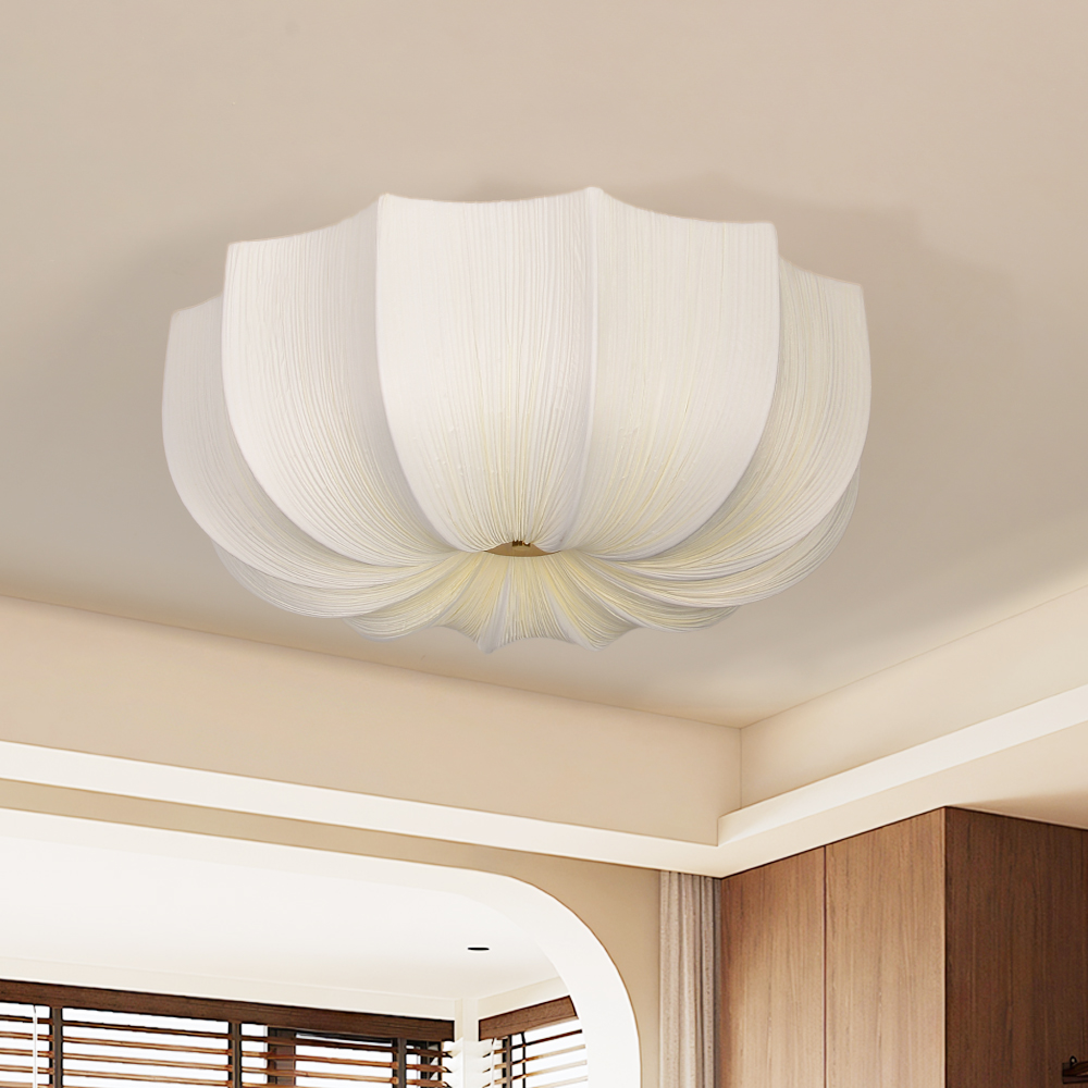French Fabric Petal Ceiling Light for Dining Room Warm Light