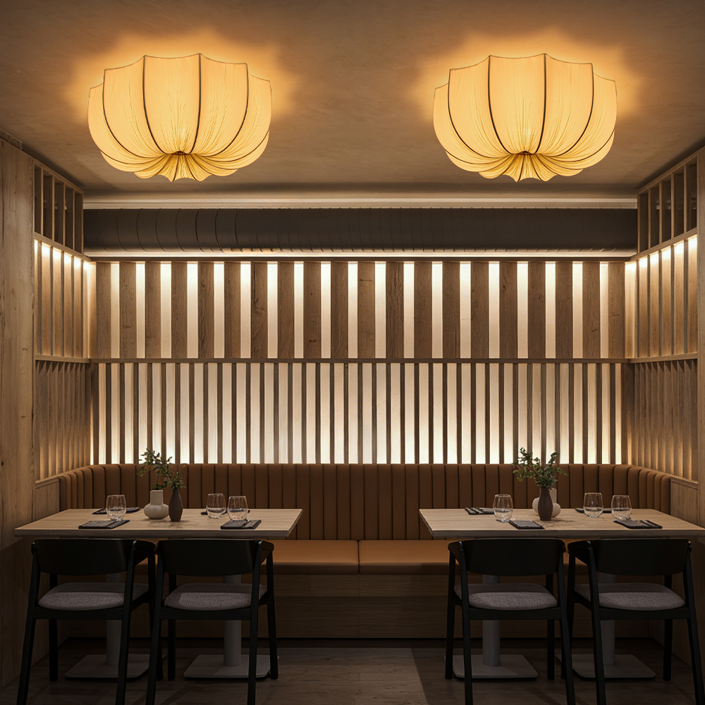 French Fabric Petal Ceiling Light for Dining Room Warm Light