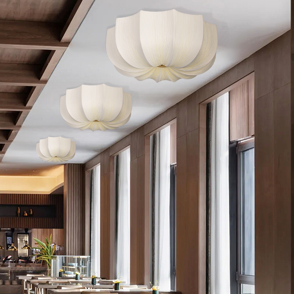 French Fabric Petal Ceiling Light for Dining Room Warm Light