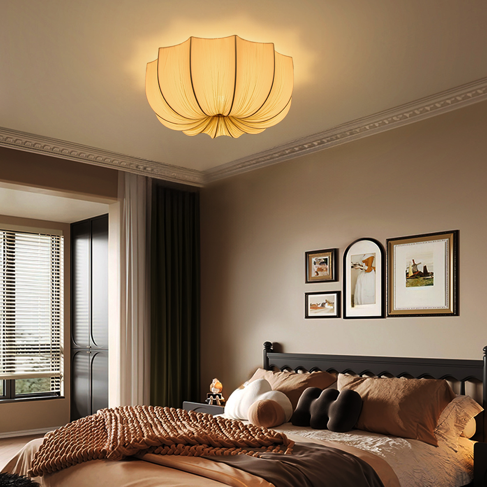 French Fabric Petal Ceiling Light for Dining Room Warm Light