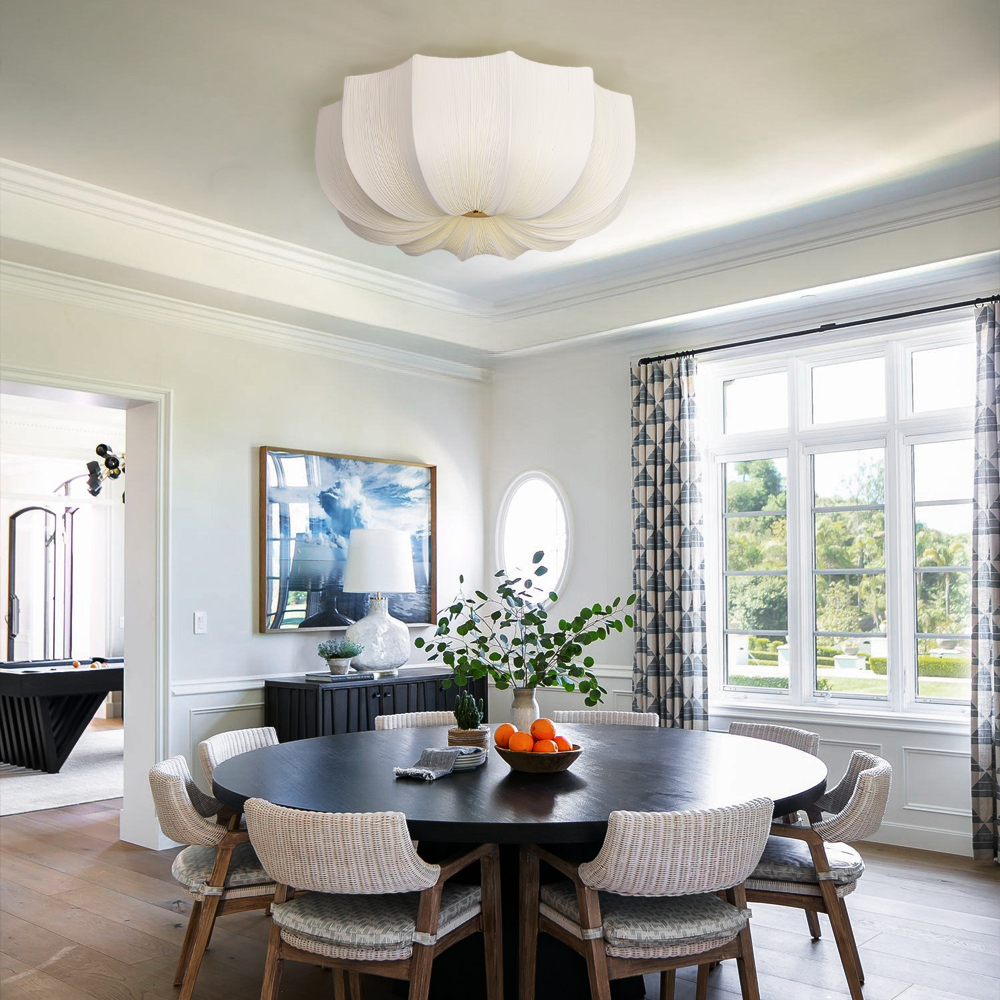 French Fabric Petal Ceiling Light for Dining Room Warm Light