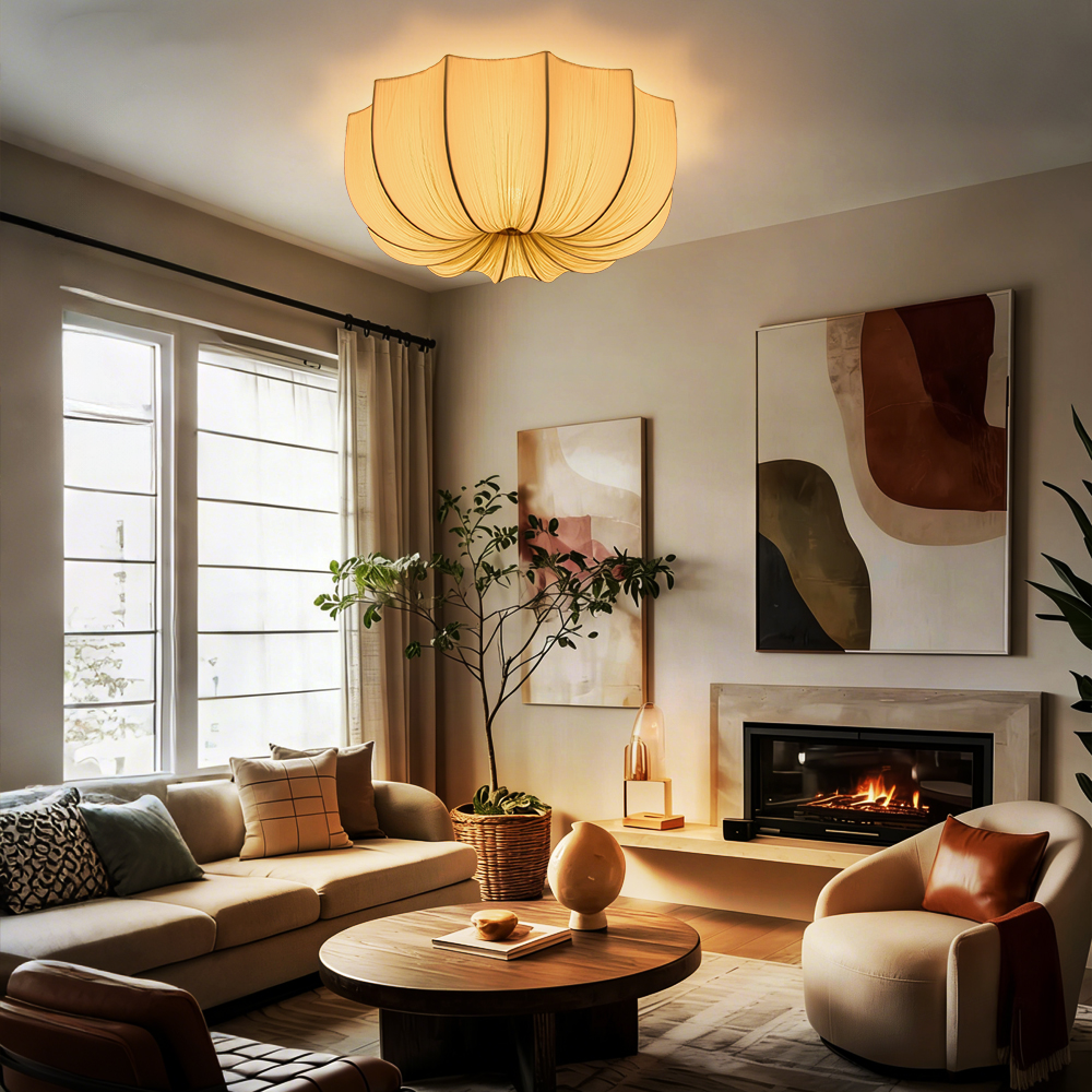 French Fabric Petal Ceiling Light for Dining Room Warm Light