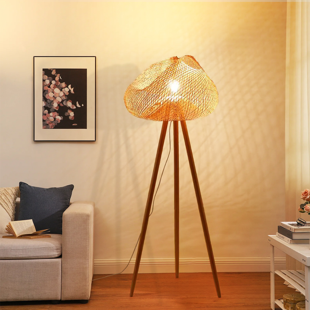 Japanese Style Floor Lamp Living Room Bedroom Vertical Tripod Bamboo Lamp