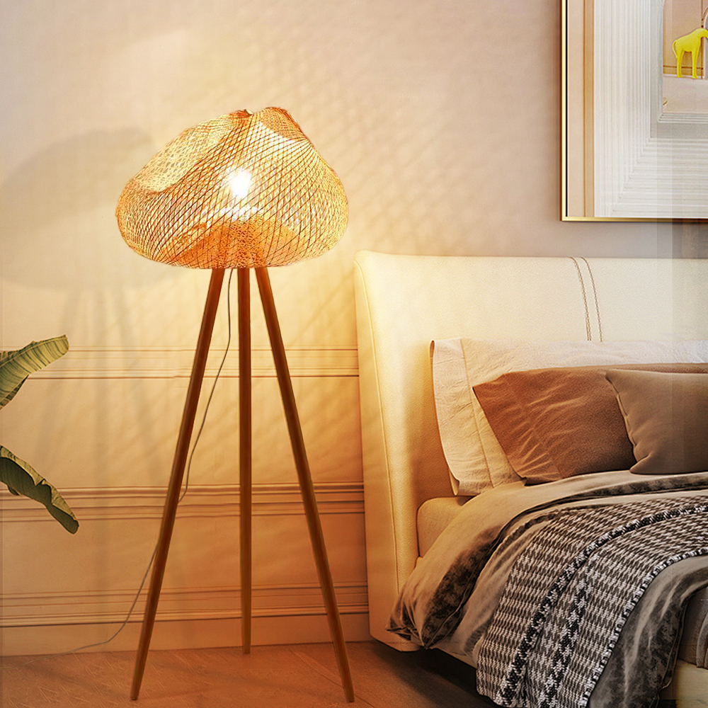 Japanese Style Floor Lamp Living Room Bedroom Vertical Tripod Bamboo Lamp