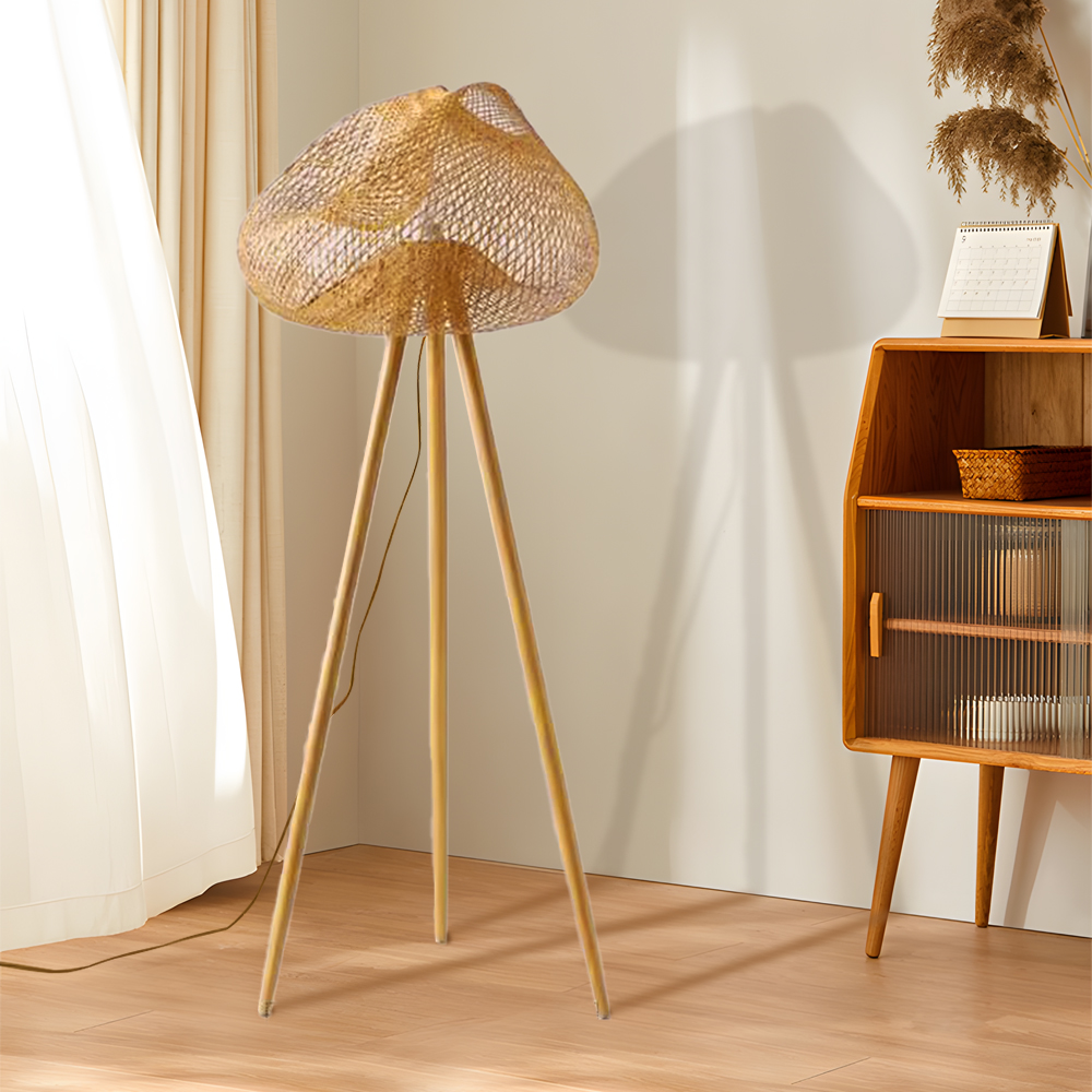Japanese Style Floor Lamp Living Room Bedroom Vertical Tripod Bamboo Lamp