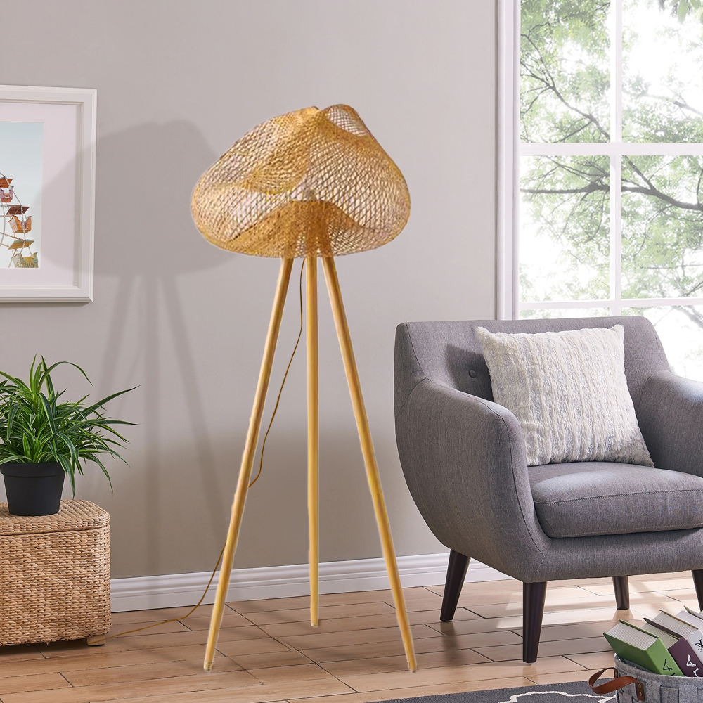 Japanese Style Floor Lamp Living Room Bedroom Vertical Tripod Bamboo Lamp