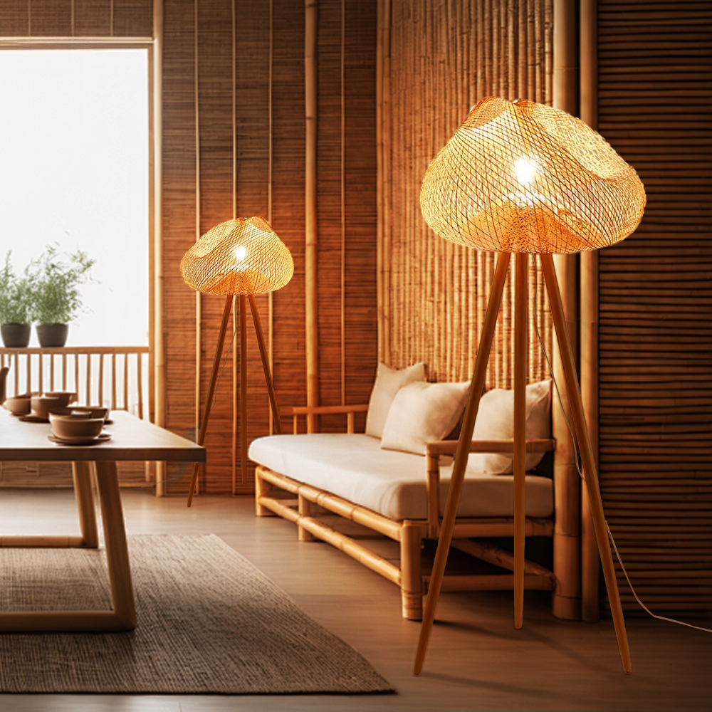 Japanese Style Floor Lamp Living Room Bedroom Vertical Tripod Bamboo Lamp
