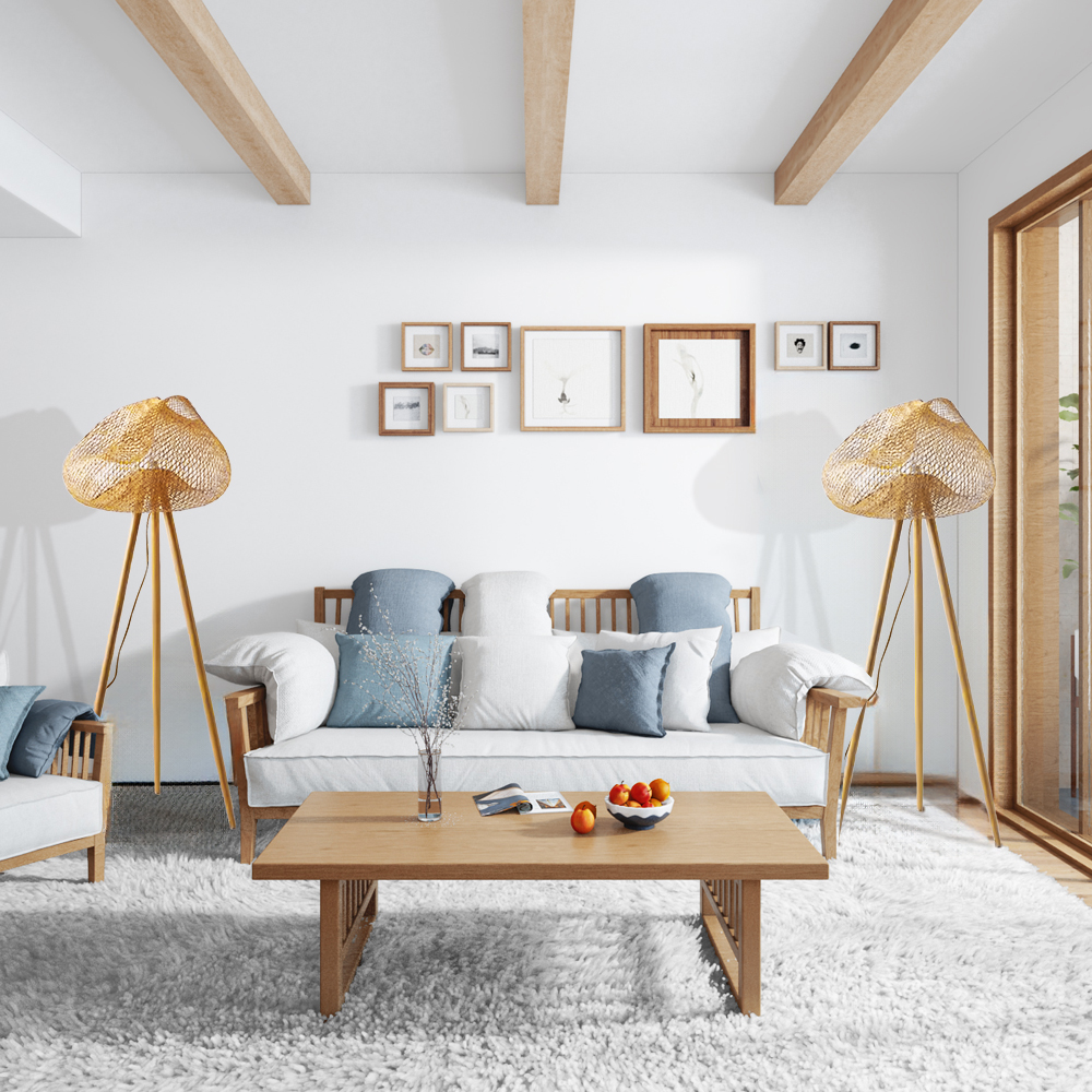 Japanese Style Floor Lamp Living Room Bedroom Vertical Tripod Bamboo Lamp