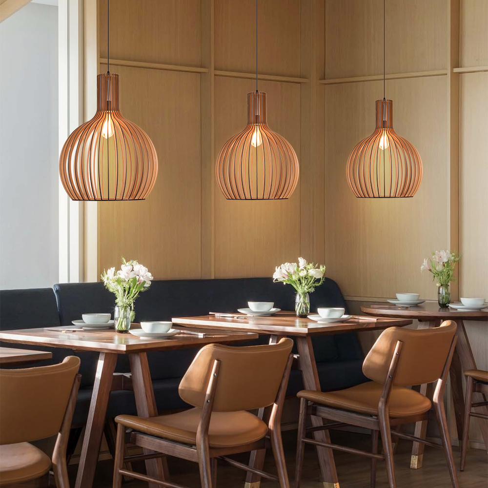 Living Room Wood Birdcage Pendant Light Dining Room Kitchen Chandelier