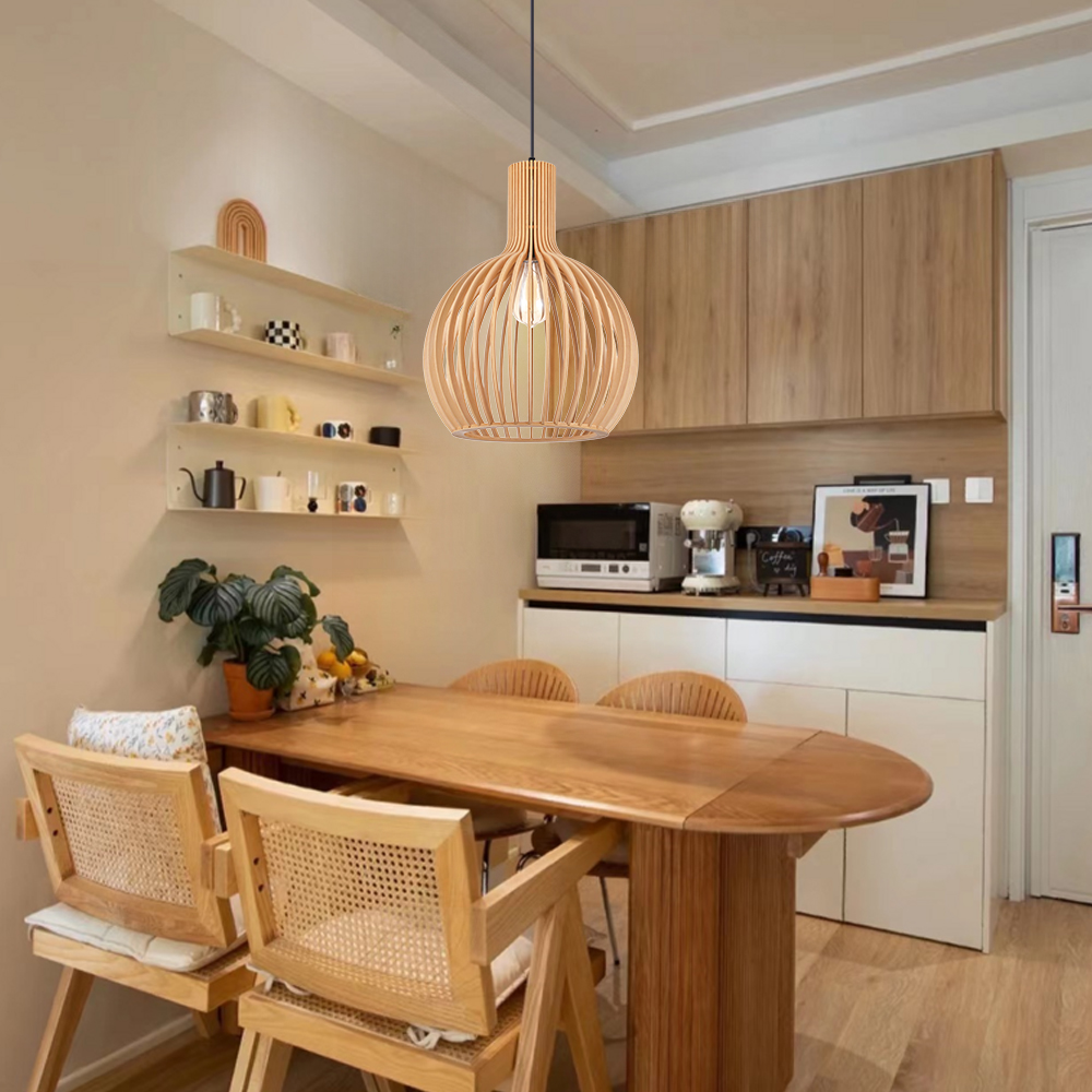 Living Room Wood Birdcage Pendant Light Dining Room Kitchen Chandelier