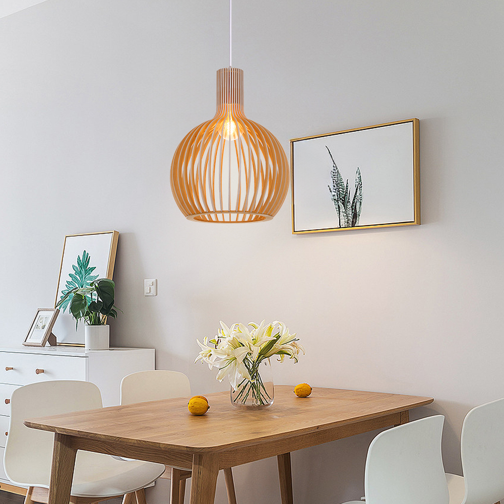 Living Room Wood Birdcage Pendant Light Dining Room Kitchen Chandelier