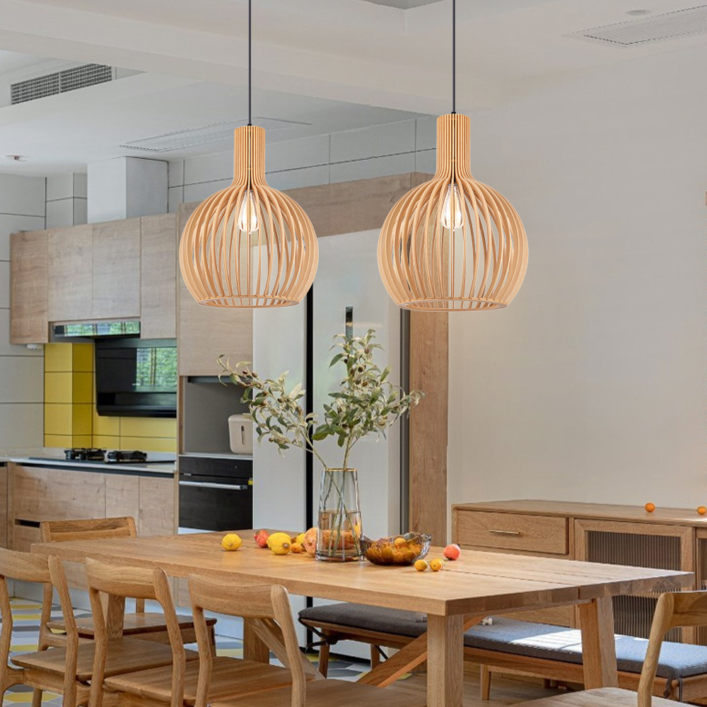 Living Room Wood Birdcage Pendant Light Dining Room Kitchen Chandelier