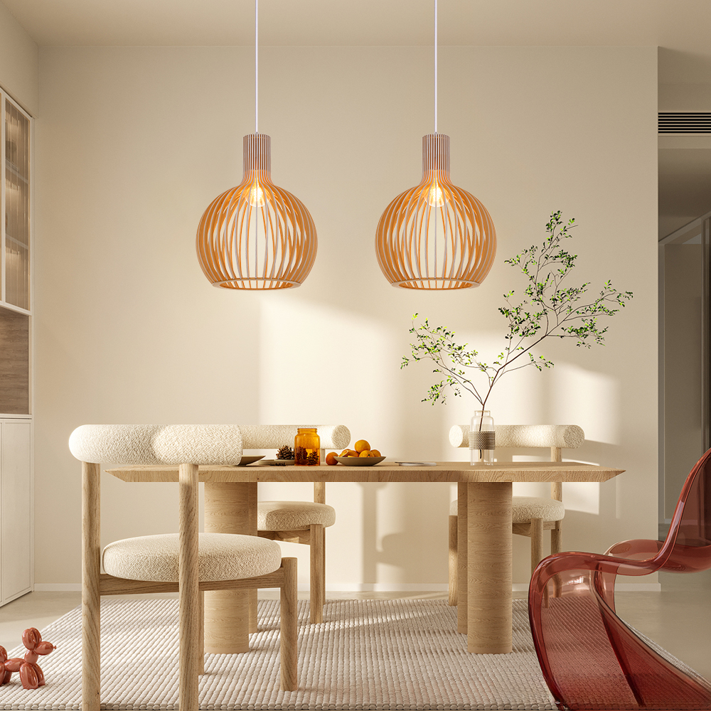 Living Room Wood Birdcage Pendant Light Dining Room Kitchen Chandelier