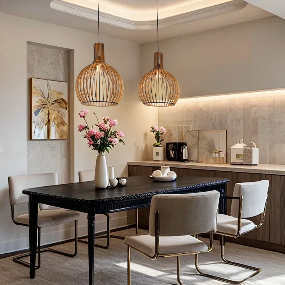 Living Room Wood Birdcage Pendant Light Dining Room Kitchen Chandelier