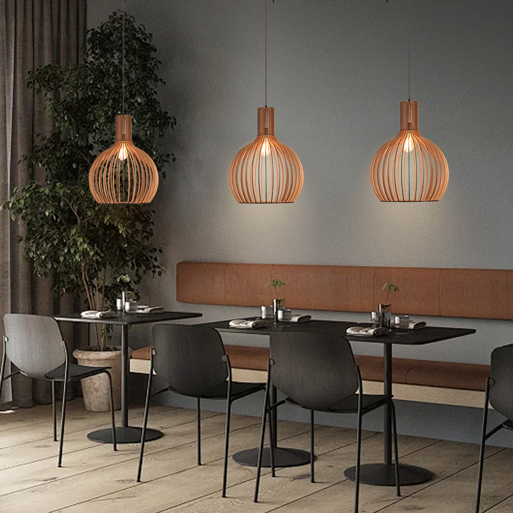 Living Room Wood Birdcage Pendant Light Dining Room Kitchen Chandelier