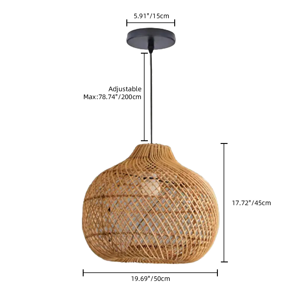 Light Brown Japanese Style Hand-wove Rattan Chandelier Lantern Shape Dining Room Pendant Light