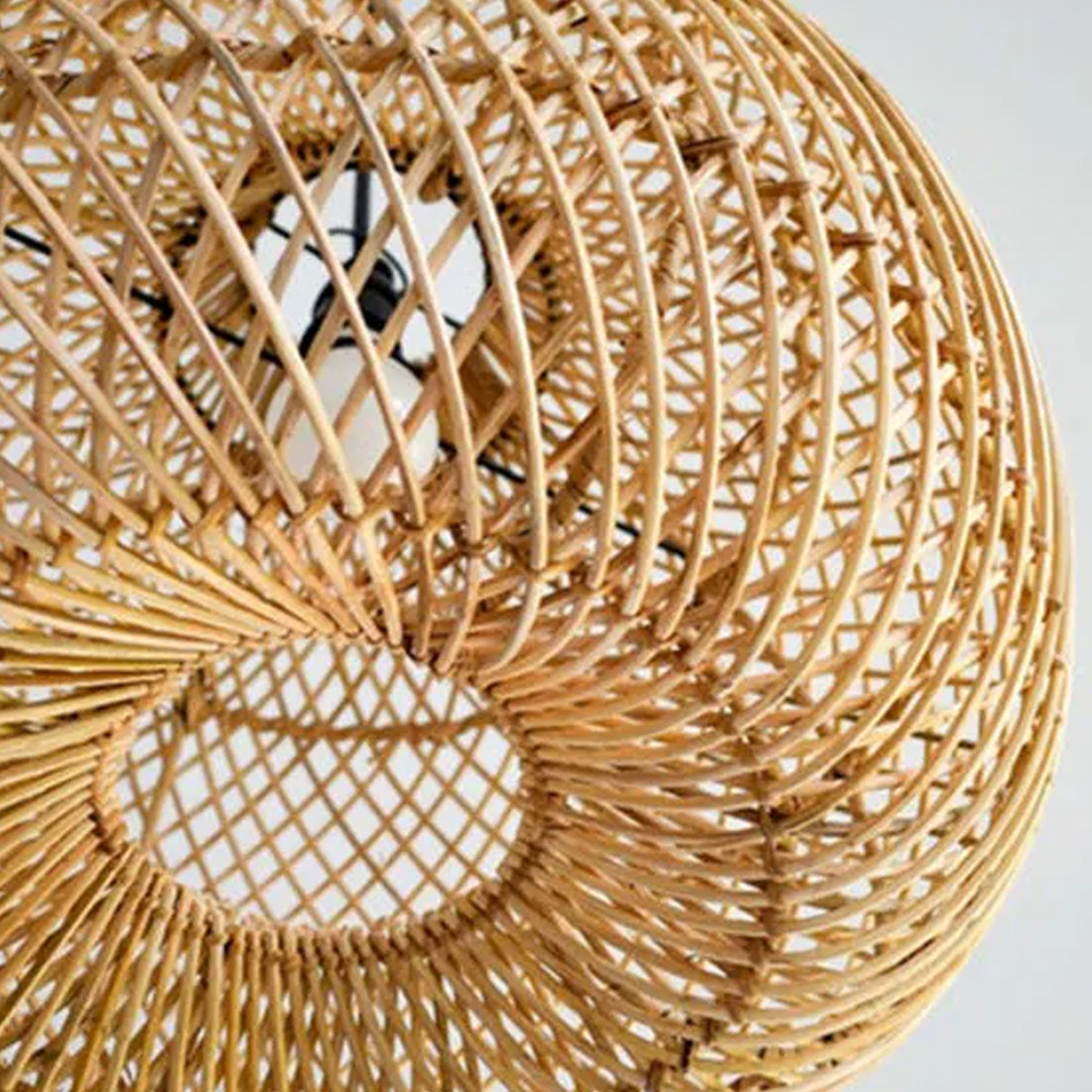 Light Brown Japanese Style Hand-wove Rattan Chandelier Lantern Shape Dining Room Pendant Light