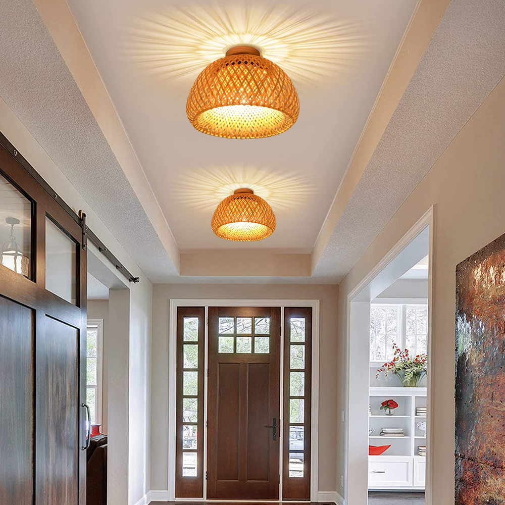 Hallway Ceiling Lights Art Bamboo Handmade Lampshade Flush Mount