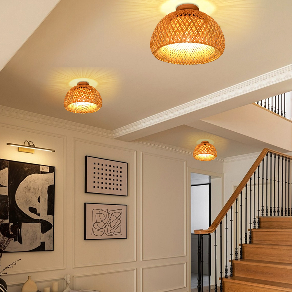 Hallway Ceiling Lights Art Bamboo Handmade Lampshade Flush Mount