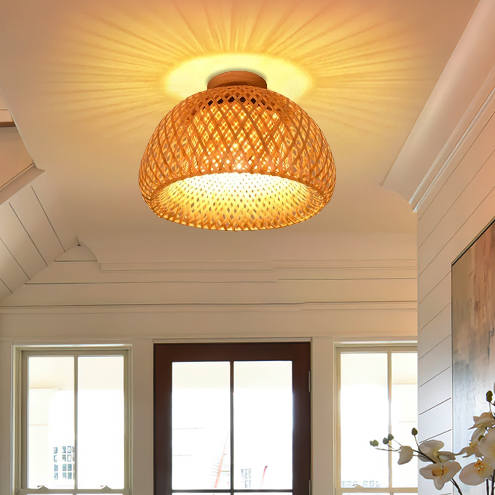 Hallway Ceiling Lights Art Bamboo Handmade Lampshade Flush Mount