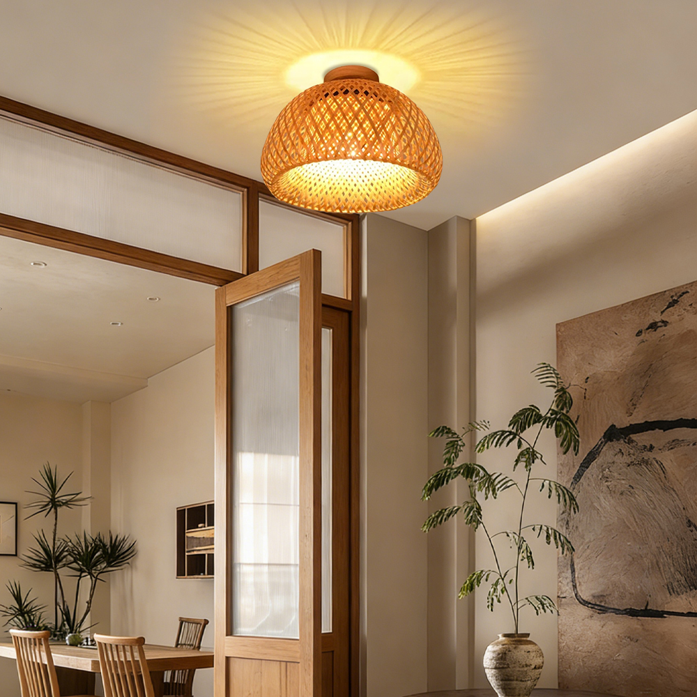 Hallway Ceiling Lights Art Bamboo Handmade Lampshade Flush Mount