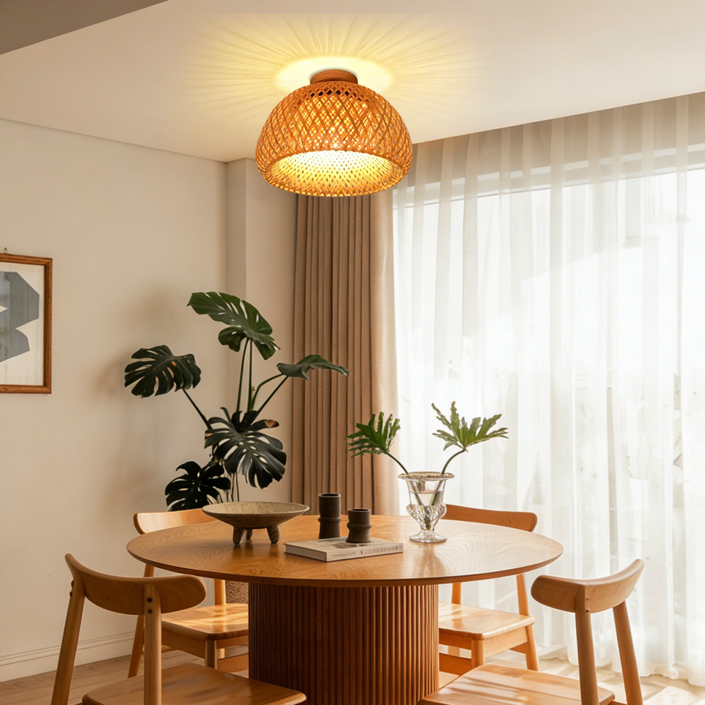 Hallway Ceiling Lights Art Bamboo Handmade Lampshade Flush Mount