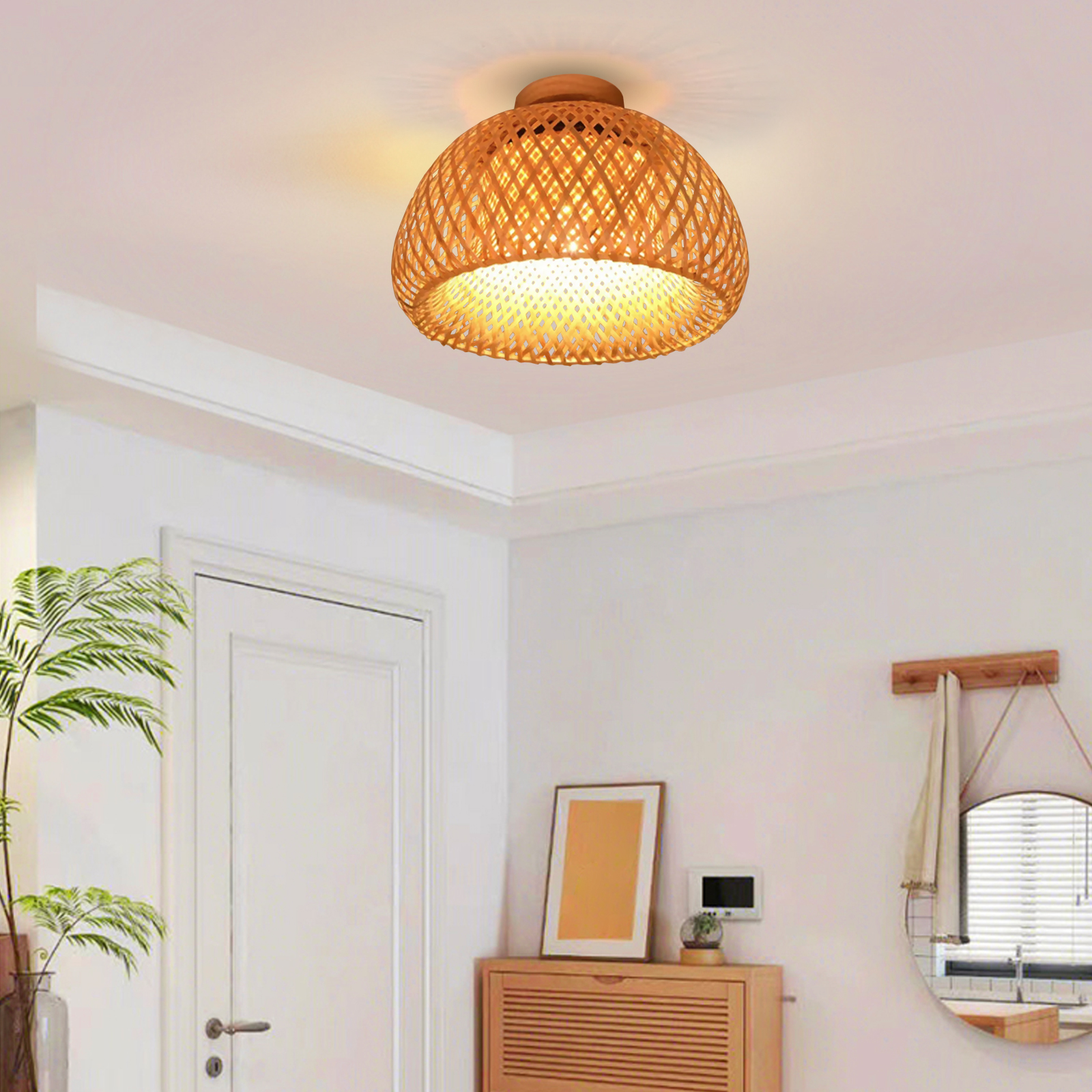 Hallway Ceiling Lights Art Bamboo Handmade Lampshade Flush Mount