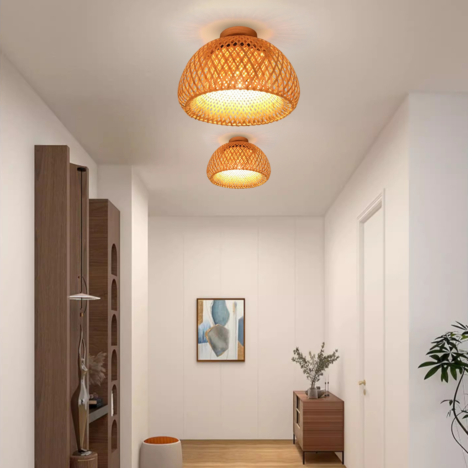 Hallway Ceiling Lights Art Bamboo Handmade Lampshade Flush Mount