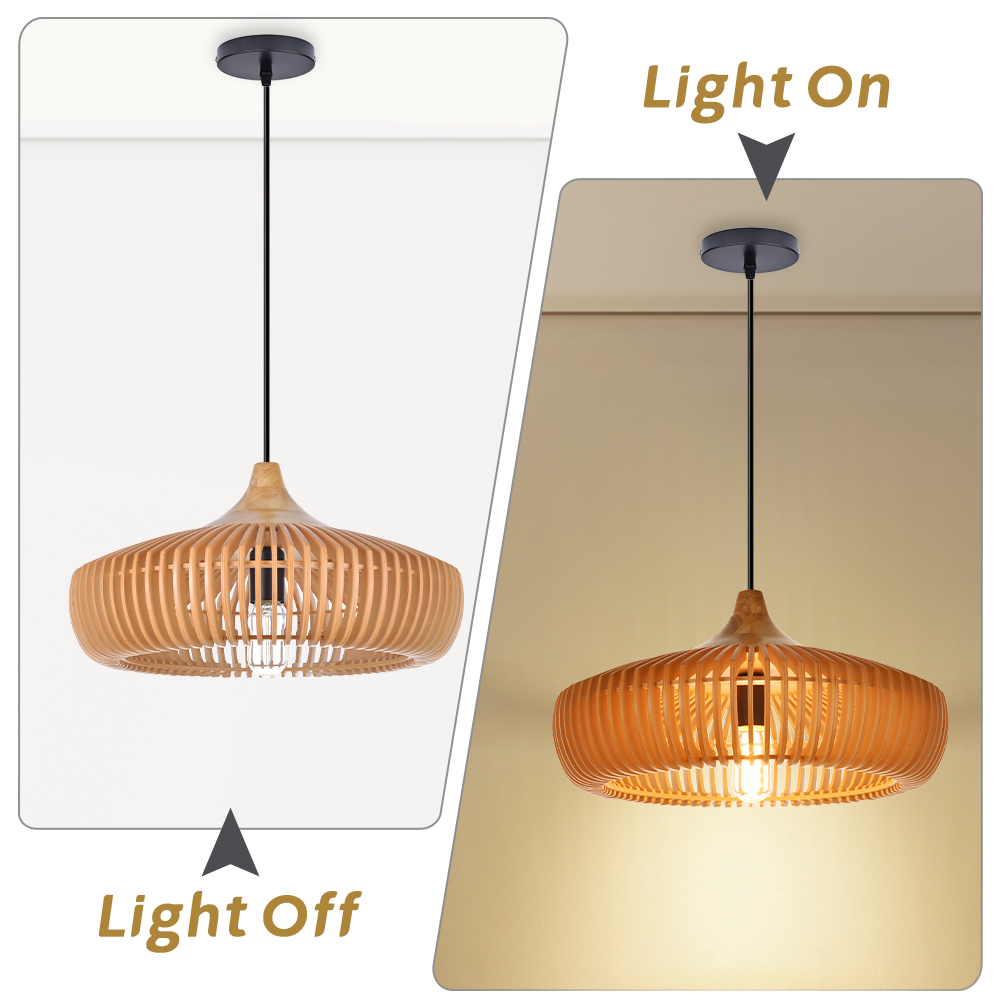 Natural Color Solid Wood Pendant Light UFO-Shaped Dining Room Chandelier