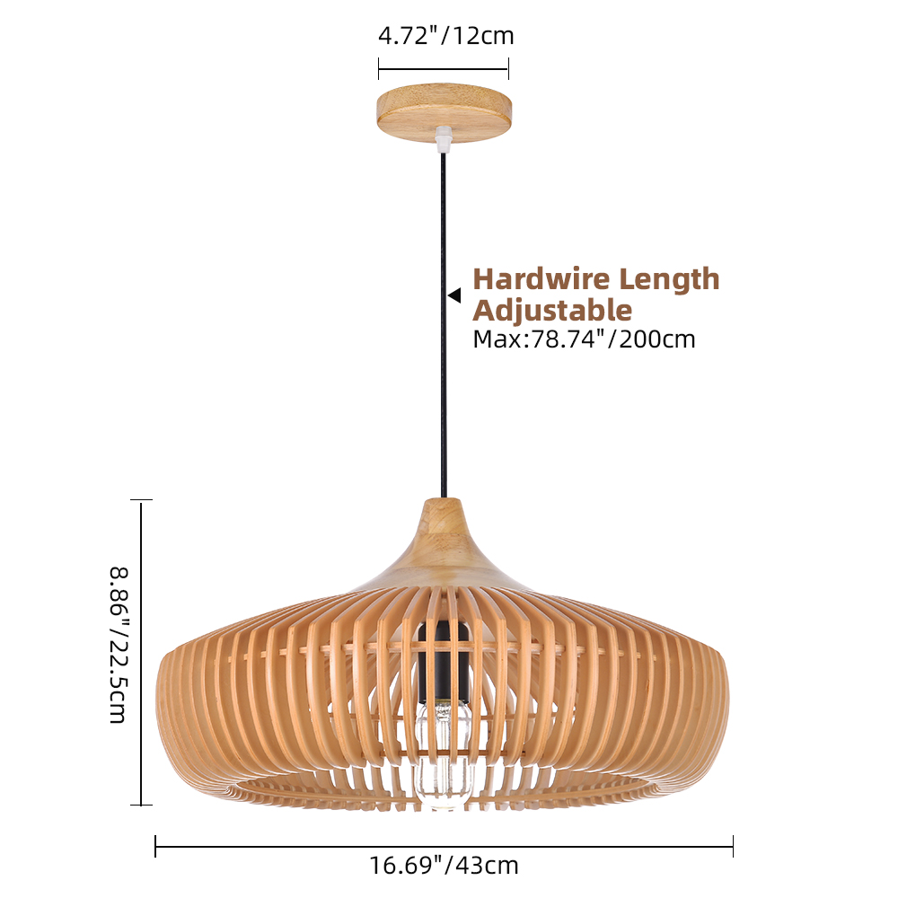 Natural Color Solid Wood Pendant Light UFO-Shaped Dining Room Chandelier