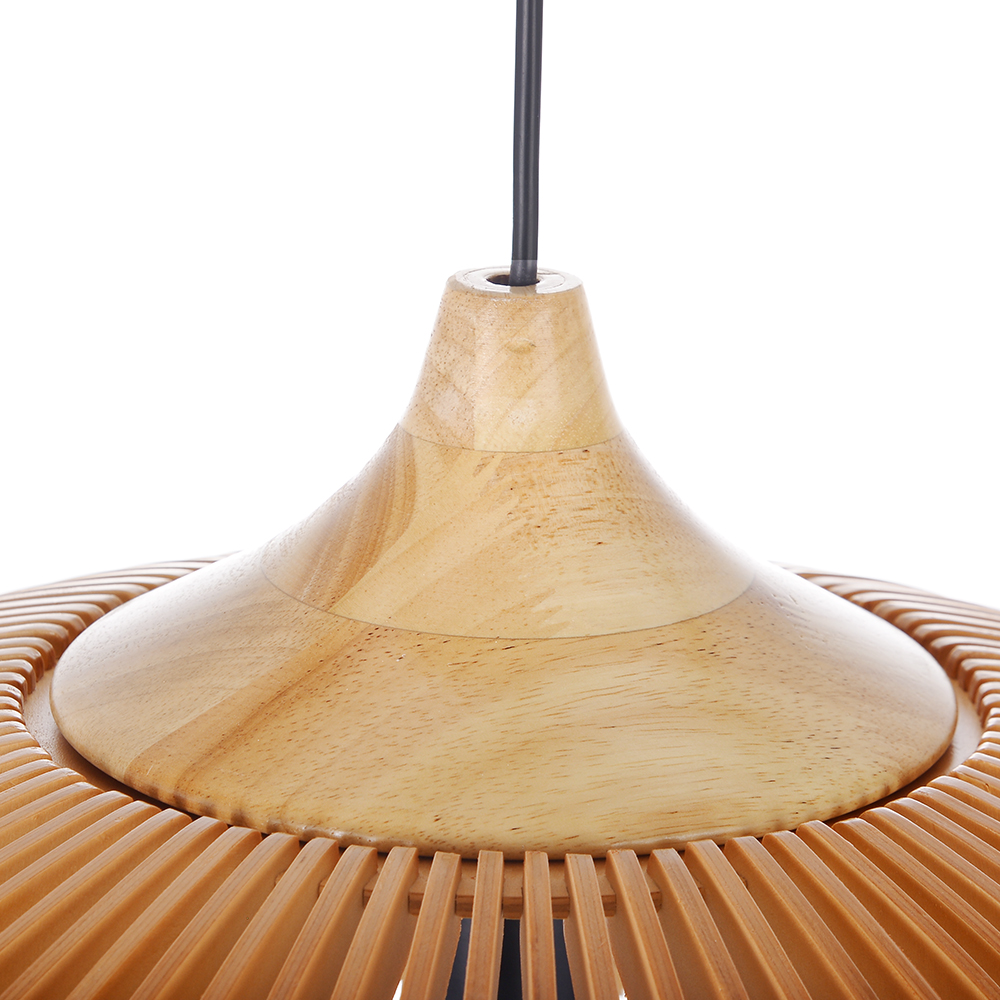 Natural Color Solid Wood Pendant Light UFO-Shaped Dining Room Chandelier