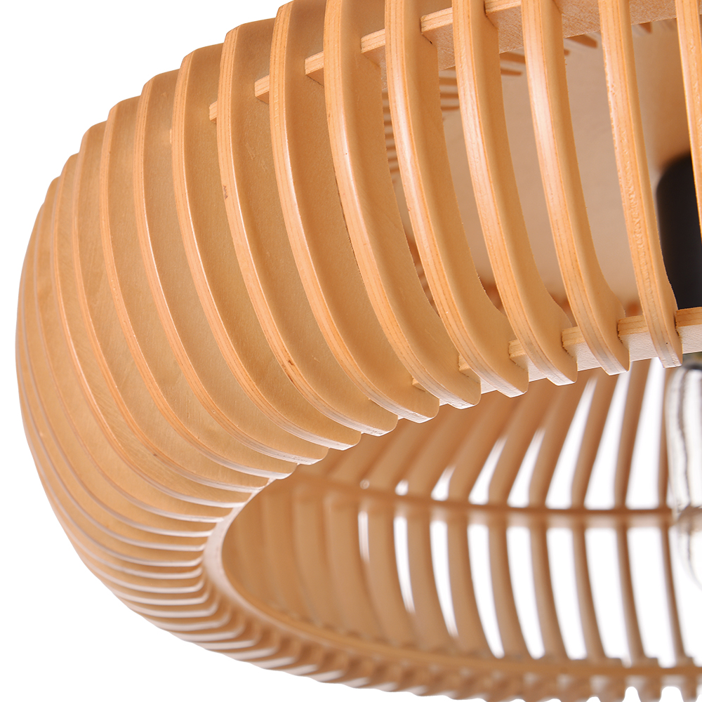 Natural Color Solid Wood Pendant Light UFO-Shaped Dining Room Chandelier