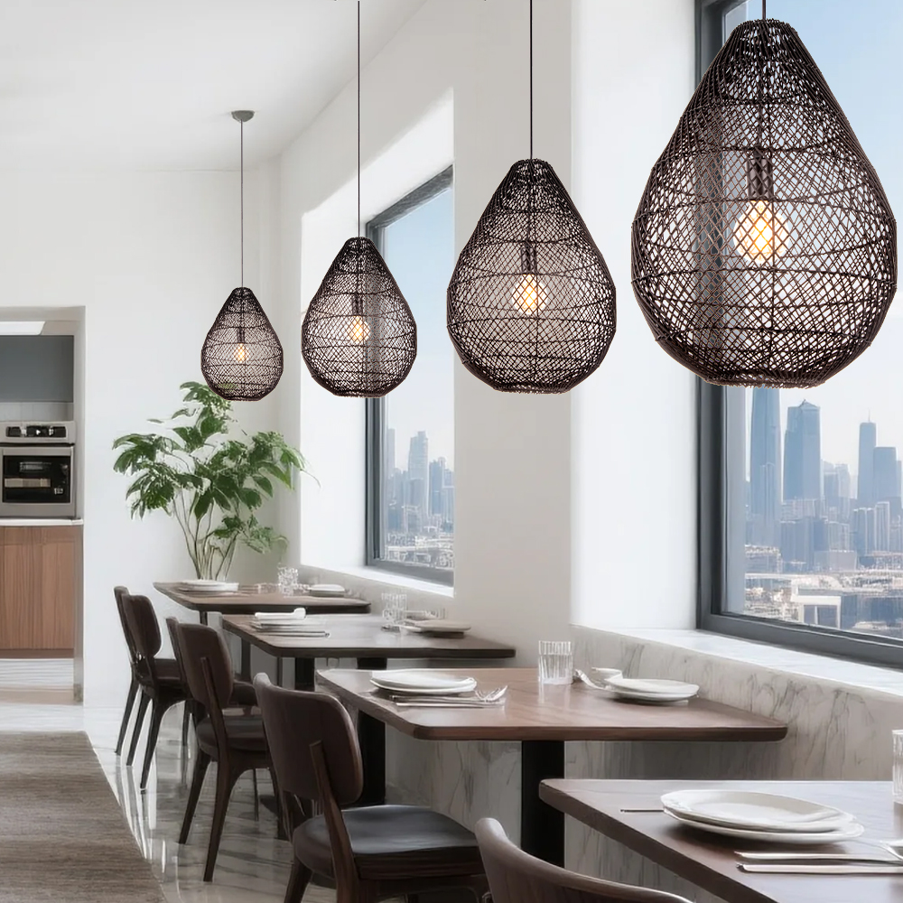Natural Color Hand-woven Rattan Pendant Lamp for Dining Room