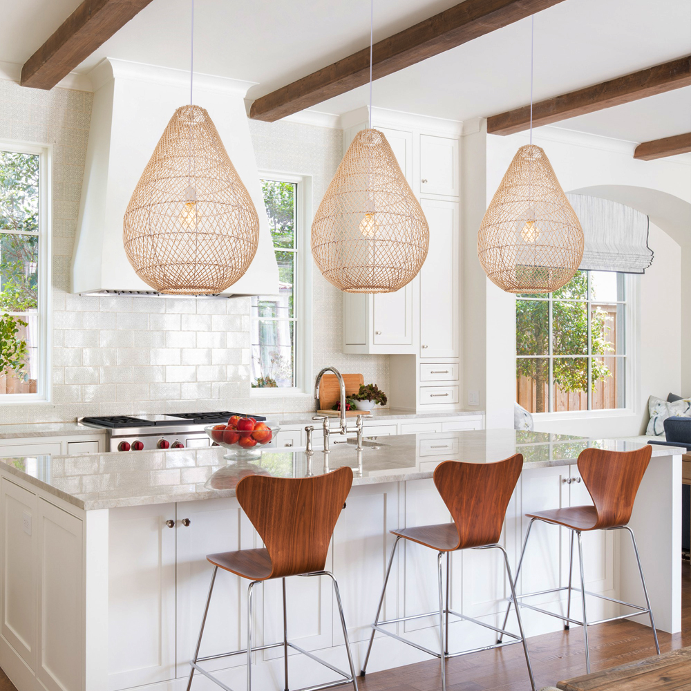 Natural Color Hand-woven Rattan Pendant Lamp for Dining Room