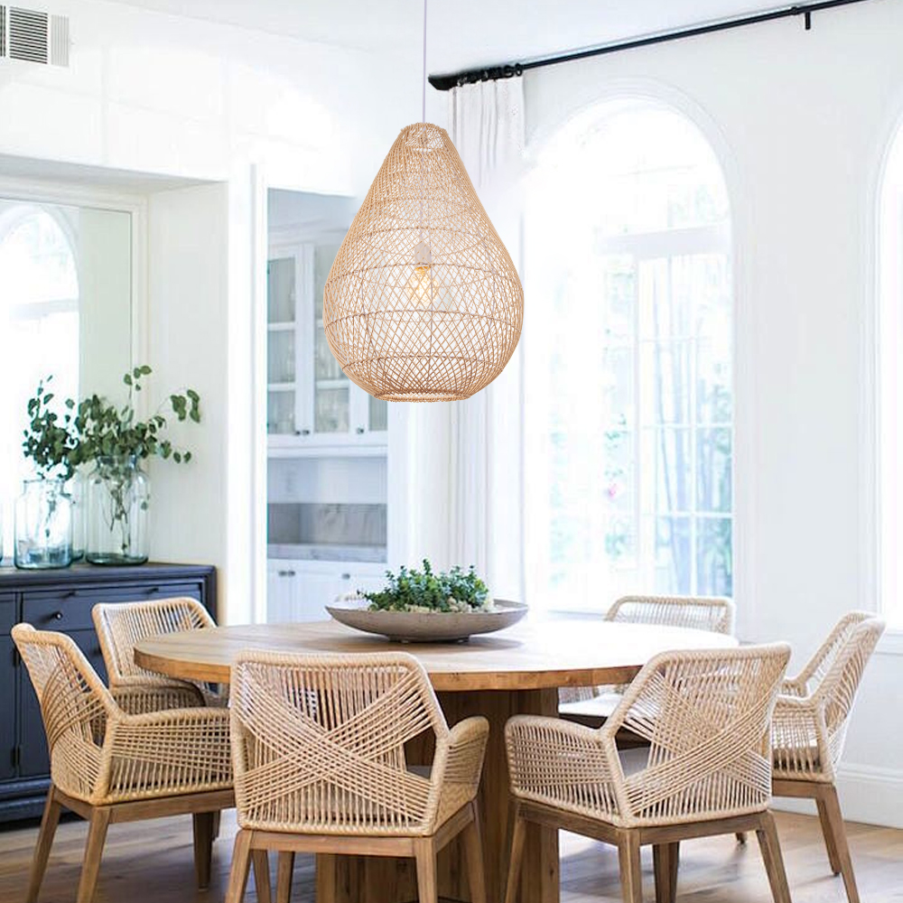 Natural Color Hand-woven Rattan Pendant Lamp for Dining Room
