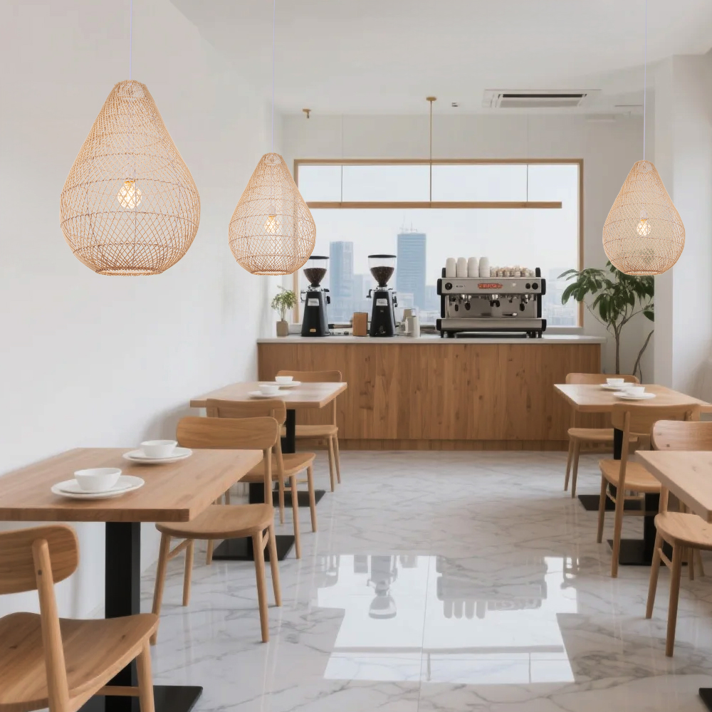 Natural Color Hand-woven Rattan Pendant Lamp for Dining Room