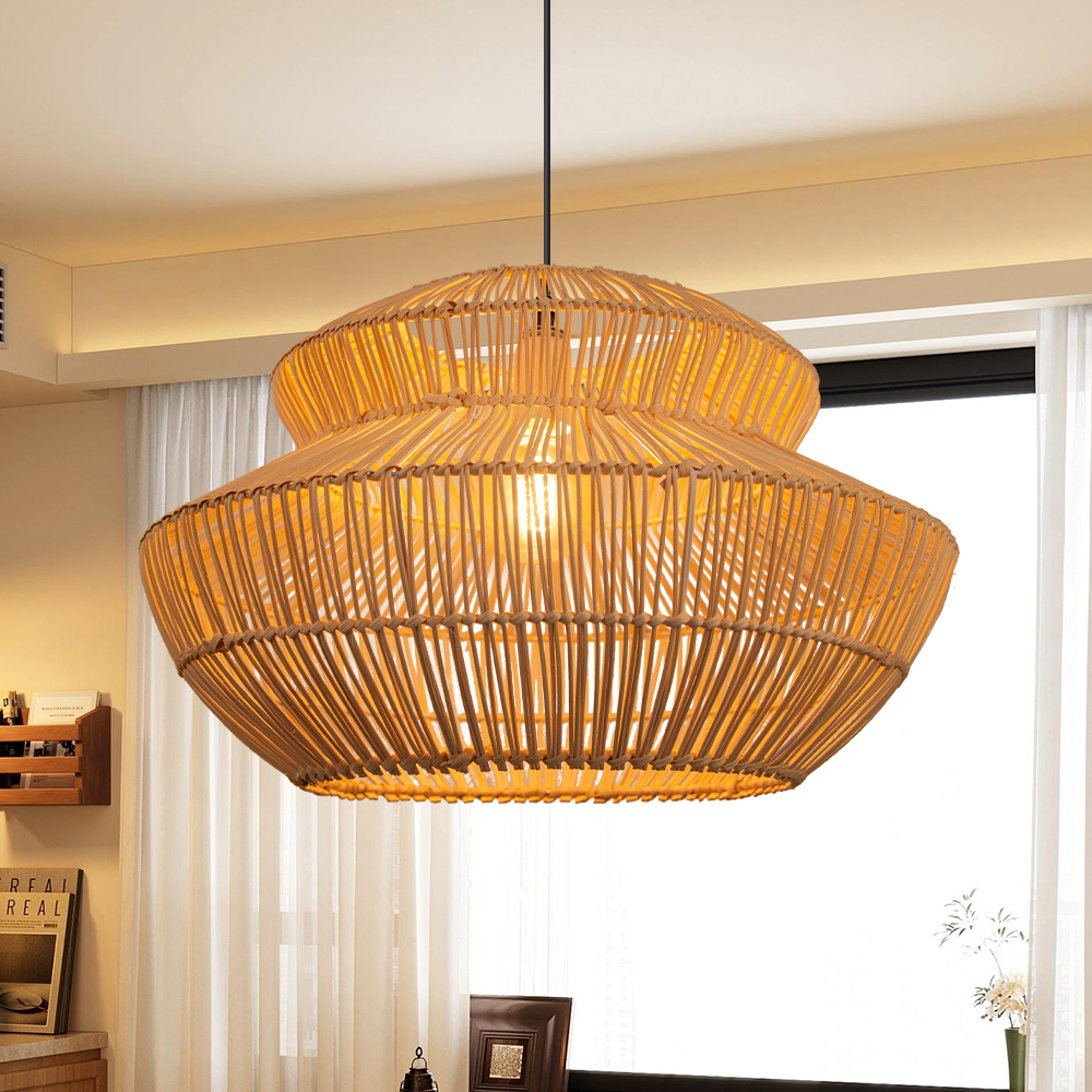 Double-layer Rattan Pendant Light for Dining Room