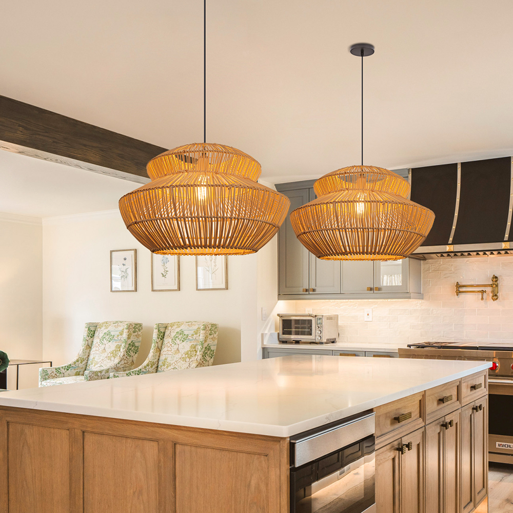 Double-layer Rattan Pendant Light for Dining Room