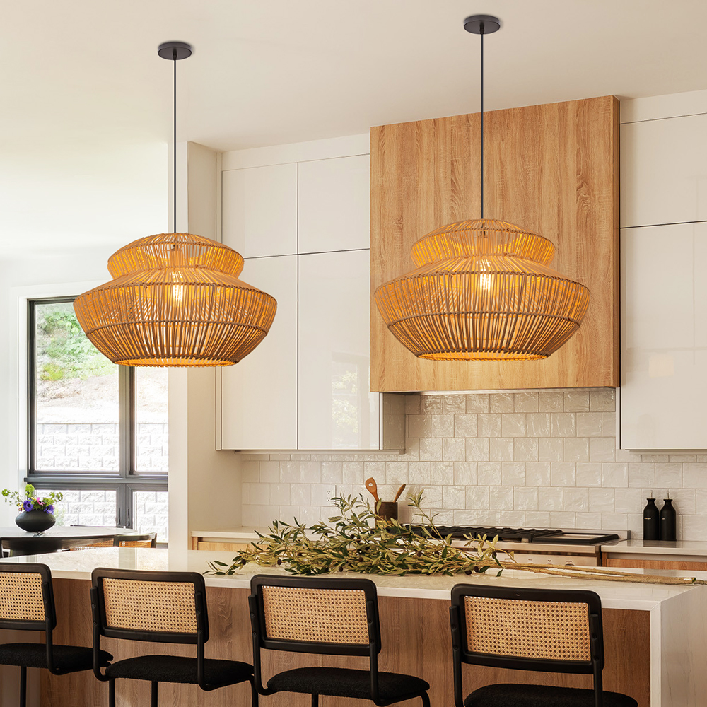 Double-layer Rattan Pendant Light for Dining Room