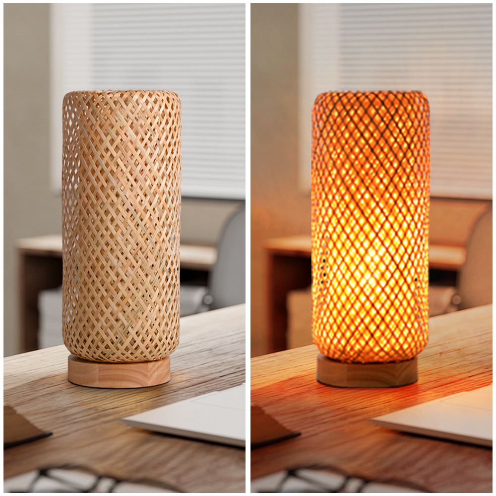 Japanese Farmhouse Hand-wove Bamboo Floor Lamp Living Room Decorative Lampshade